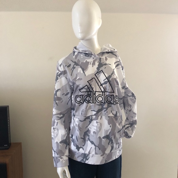 Adidas Gray and White Camo Tie Dye Graphic Logo Hooded Sweatshirt - Picture 3 of 6